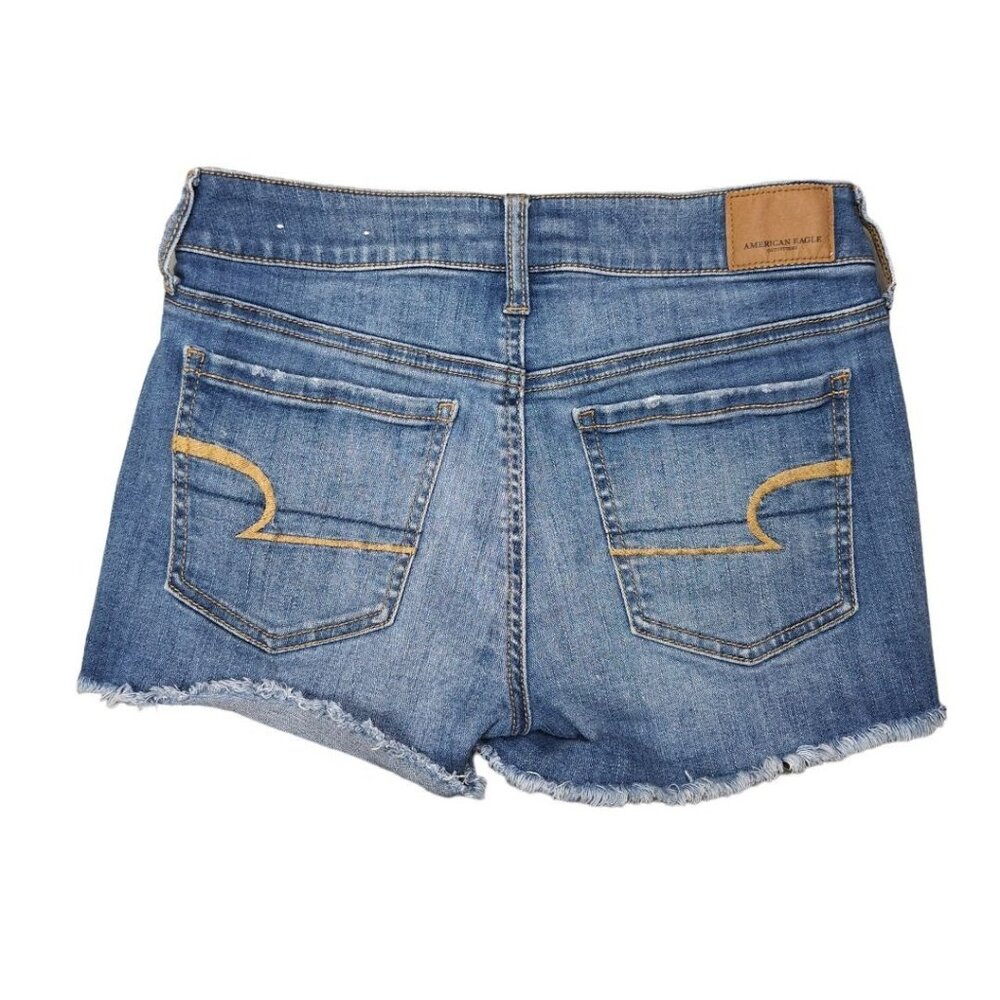 American Eagle Outfitters Super Stretch Shorts Womens Size 2‎ Denim Mini Raw Hem